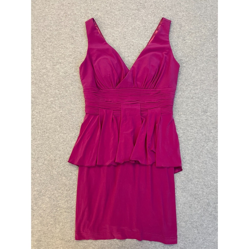 Aftershock Peplum Cocktail Dress Small Fuchsia V-Neck Lined Short Dress NWT $180